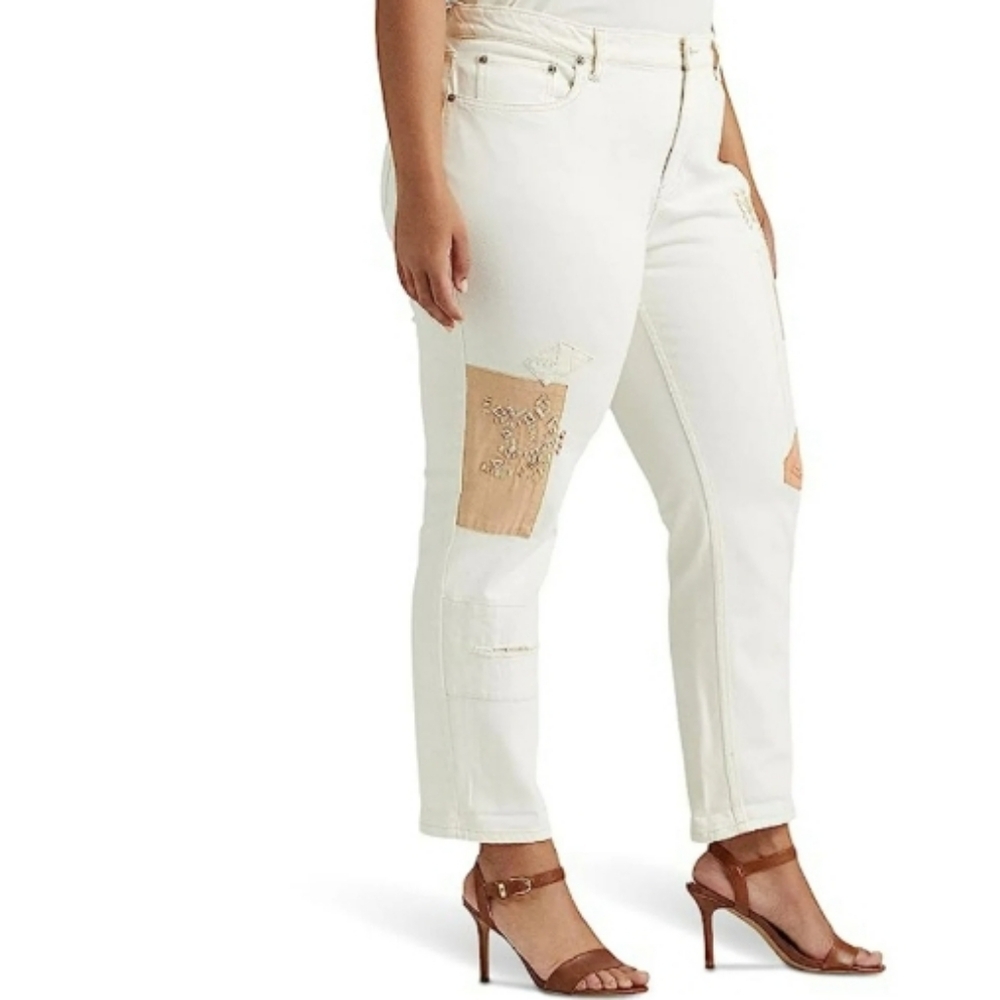 Lauren Ralph Lauren Patchwork Beaded Boho Relaxed Tapered Ankle Jean